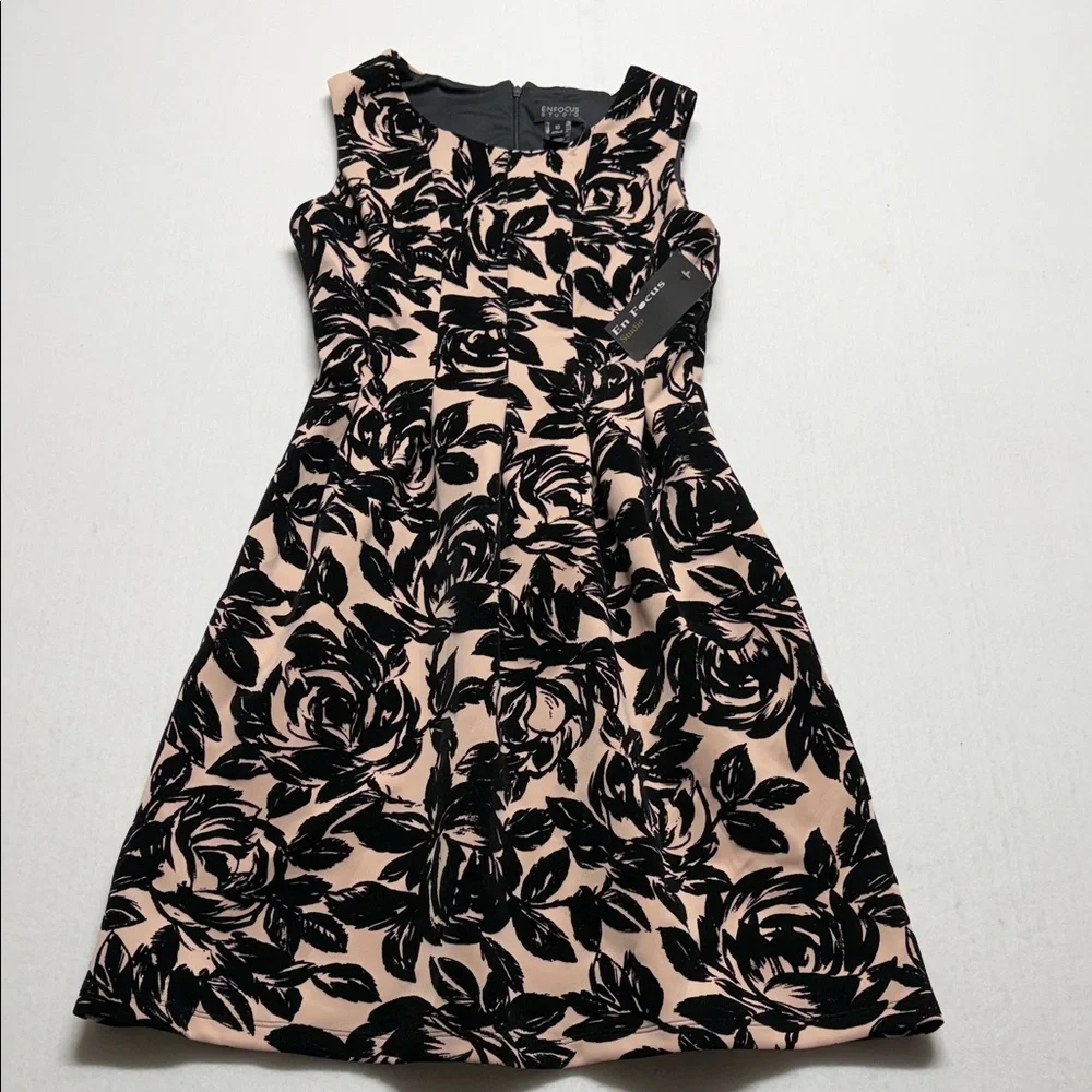 Enfocus Studio Black Floral Appliqué Fit & Flare Dress on Blush 10 NWT - Picture 2 of 12